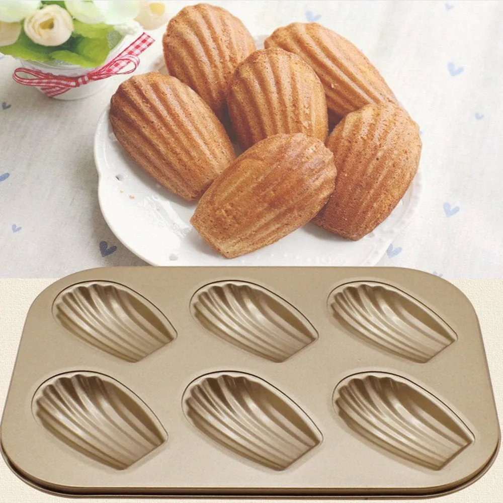 

6 Cups Carbon Steel Cake Mold Shell Line Nonstick Bakeware Pan Tray Mould Microwave Oven Baking Muffin Cup cake Mould z0621#30