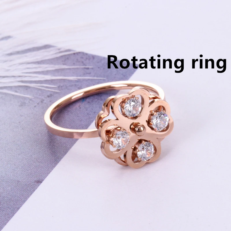 HFYK 2019 popular flowers rotary ring rose gold stainless steel