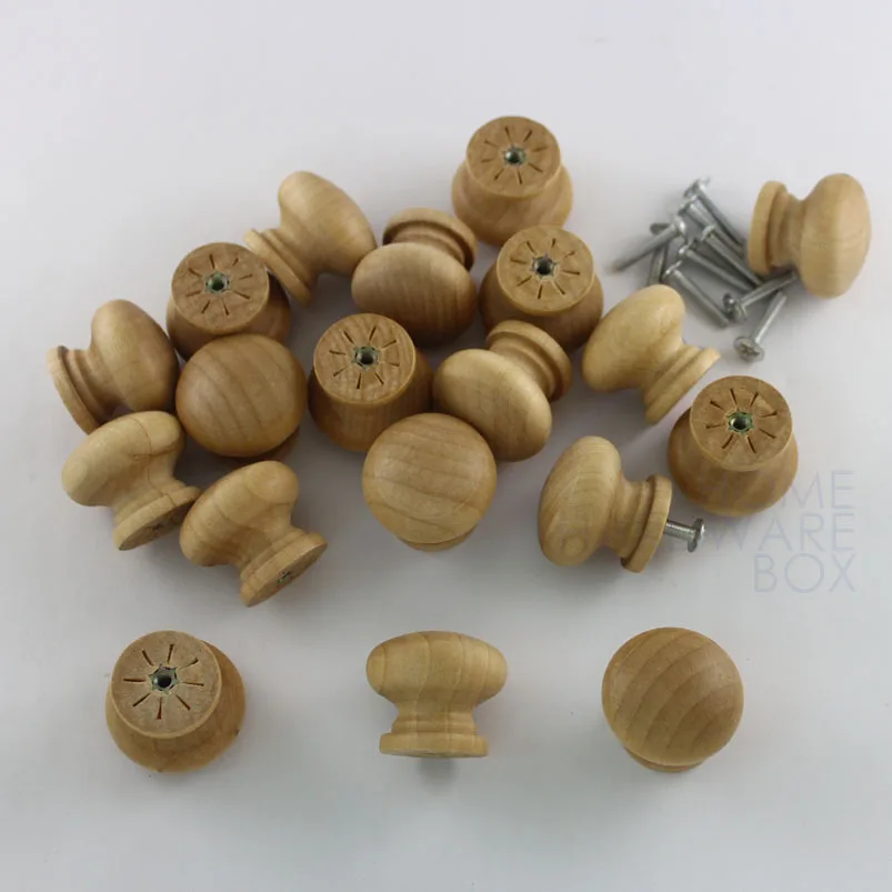 20 pc wooden drawer knob pull round 1 1/4" 30mmin
