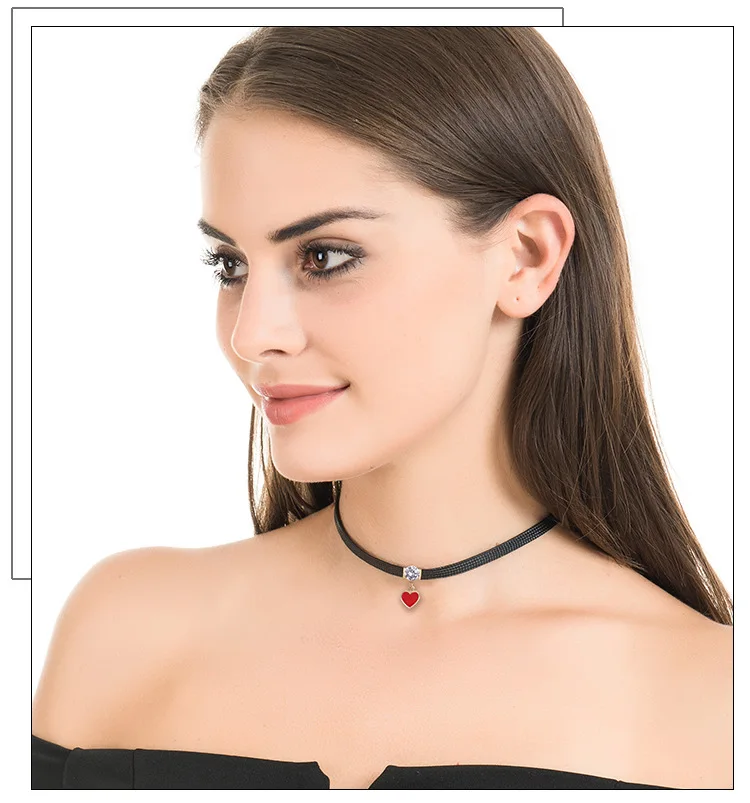 Necklace Crystal Victorian Vintage Gothic Velvet Chocker Red Heart Black Rope Clavicle Short Neck Jewelry Collar Women Jewelry