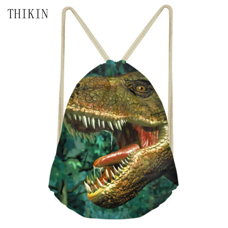 THIKIN Jurassic века динозавр узор сумки для зала для женщин 3d животных Drawstring Путешествия пляжный Рюкзак Training сумка рюкзак