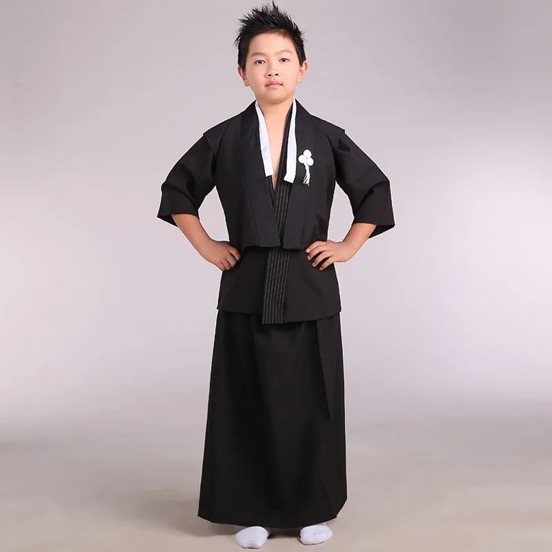 Детское кимоно, мужской костюм, детские костюмы, японский костюм для мальчиков, костюм для детского дня или костюм для танцев выступлений черного цвета