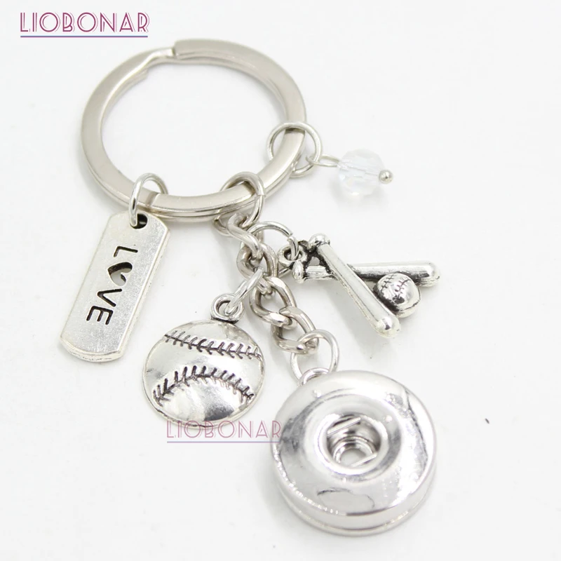 

10PCS Wholesale 18mm Snap Jewelry Baseball Key Chain Handbag Charm Love sport Snap Keychain Key Ring Gifts for Men Women