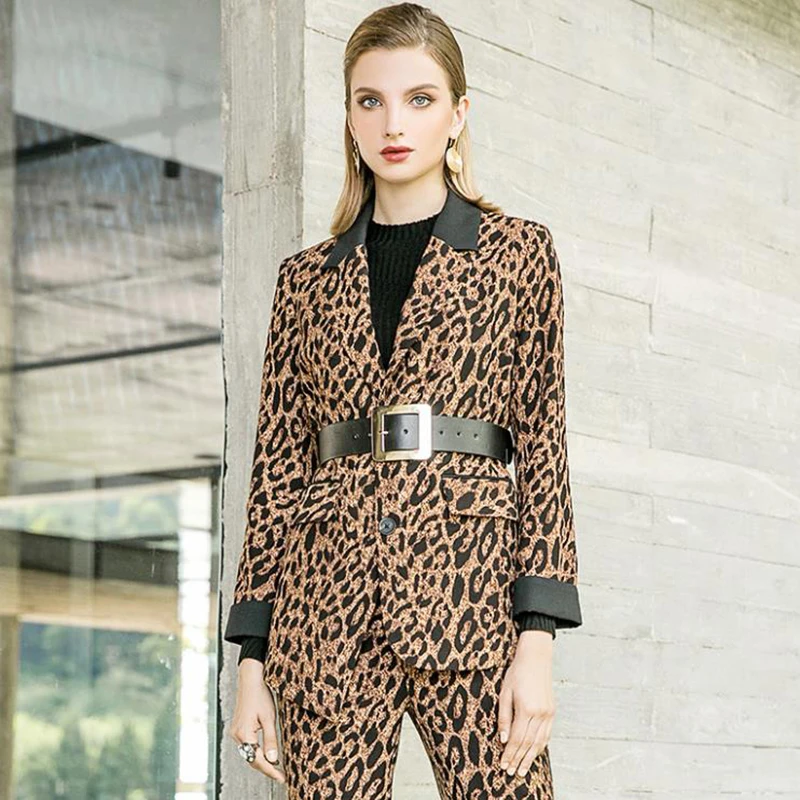 Office Work Fashion Pant Suits 2 Piece Set For Women Single Breasted