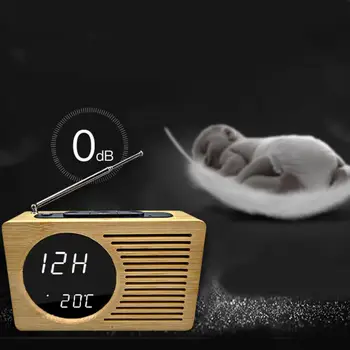 

Digital Alarm Clocks Bamboo Wooden Radio Alarm Clock LED Display With Calendar & Indoor Temperature Display Home Bedroom Office