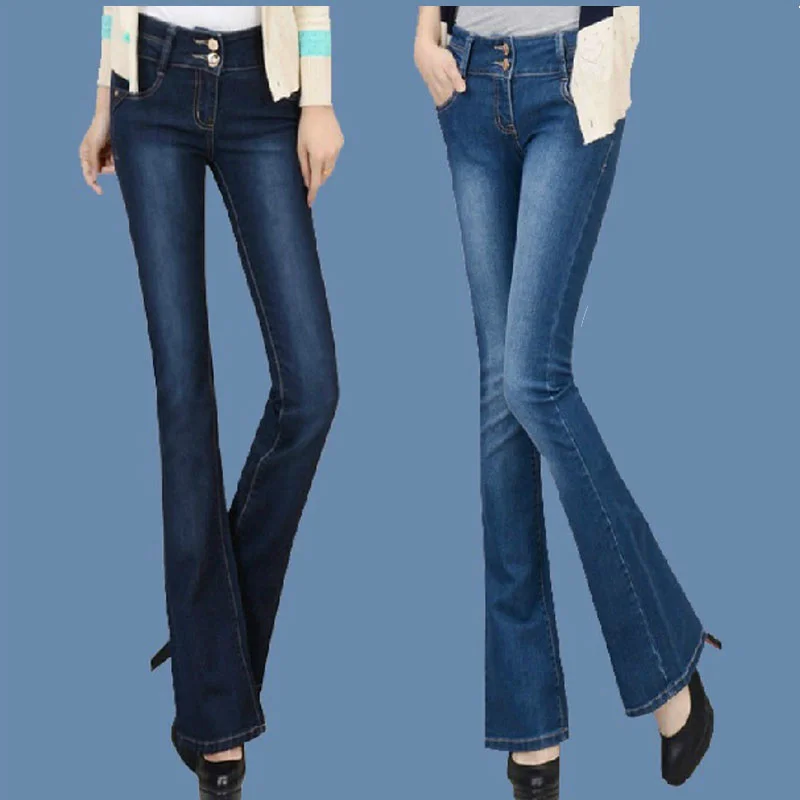 Free Shipping Spring New Fashion Full Length Straight Slim Show Thin High Waist Solid Cotton Flares