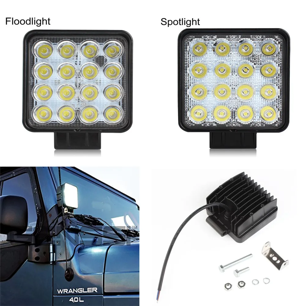 

2 Pieces 48W 12V Car Work Light 3528Lm Spot/Flood Led Offroad Light Bar Waterproof Pure White Auto Driving Lamp