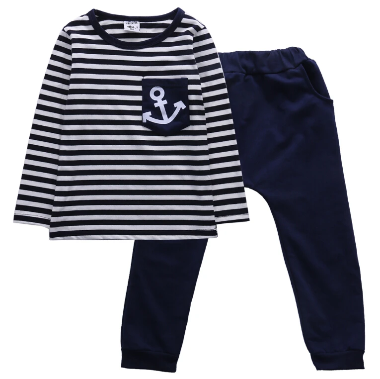 Infant Kid 2pcs Toddler Kids Baby Boys T-shirt Tops Long Sleeve Striped Anchor Pants Trousers Outfit Clothing Set Child Boy |
