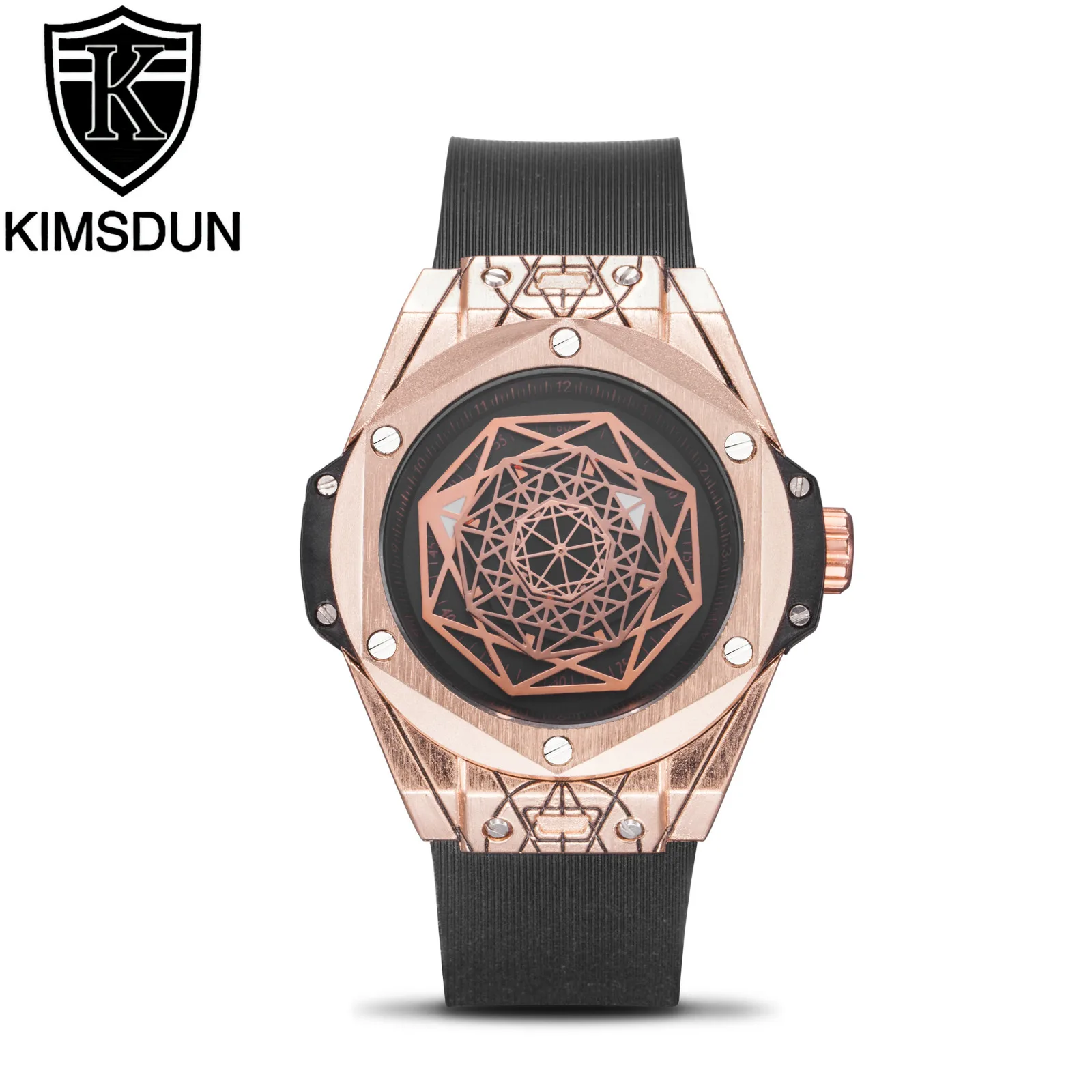 

Brand KIMSDUN luxury fashion big sports men's quartz Chronograph watch silicone strap trend clock Relogio Montre Femme Wrist Wri