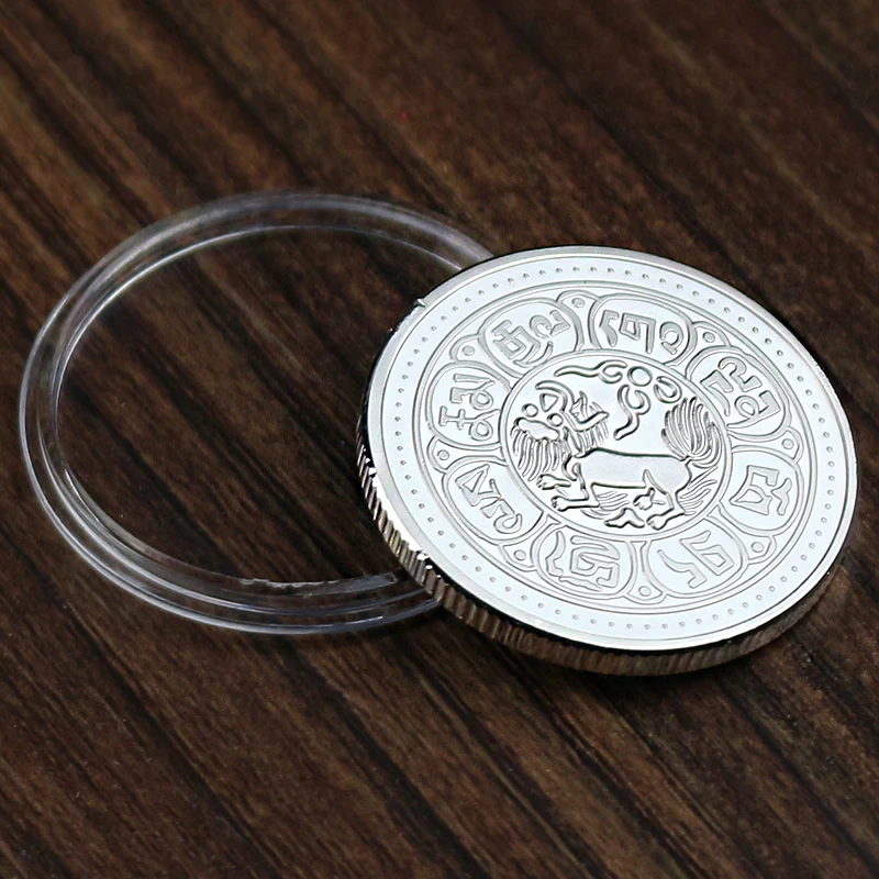 Новое поступление, серебряная монета в виде льва, тибетский буддизм, сувенир, художественные металлические монеты для коллекции, подарок, диаметр 30 мм