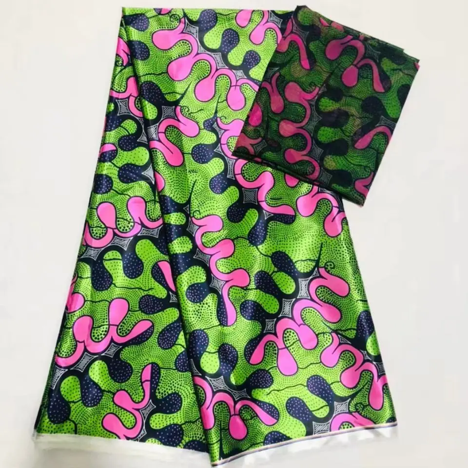 

4Y+2Yards Hot sale green printed pattern korea chiffon silk lace fabric smooth african satin material for dress LS5-1