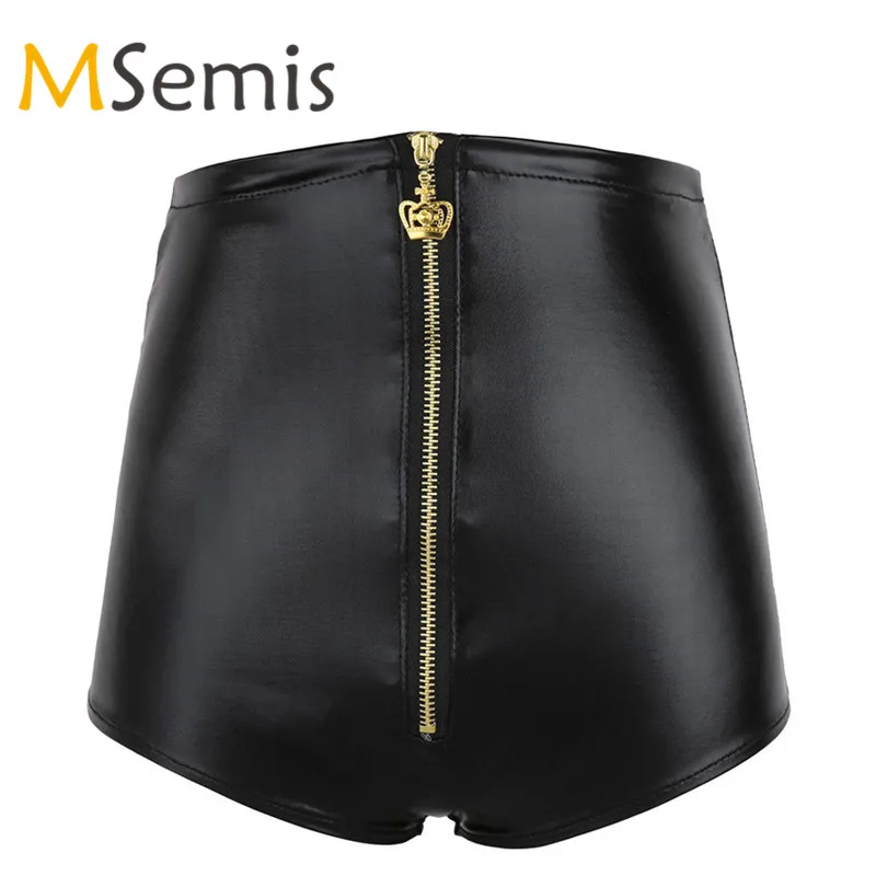 

Women's Leather Shorts Booty Shorts Rave Bottoms Women Shiny for Women High-waisted Front Zipper Performance Hot Shorts Clubwear