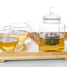 1х 6в1 чайный набор для кунг-фу кофе D-390 мл квадратный термостойкий чайник+ 2*100 мл кружки с ручкой+ 2* маленькие блюдца+ бамбуковый поднос