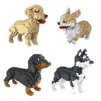 

Cartoon Pet dog DIY Mini Diamond Building Blocks Dachshund Corgi Husky Dog Model Brick Educational Toy For Kids