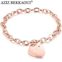 AZIZ BEKKAOUI, розовое золото, персонализированное имя, кристалл, сердце, кулон, браслеты из нержавеющей стали, браслеты для женщин, романтический подарок