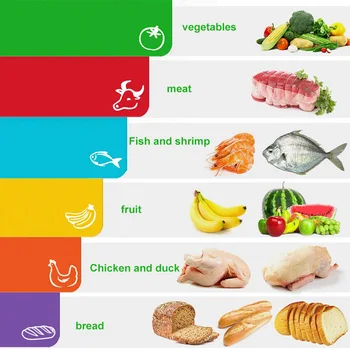 

6 Pcs Flexible Plastic Cutting Board Mats Set Colored Kitchen Mats with Food Icons Easy Grip Handles TN88