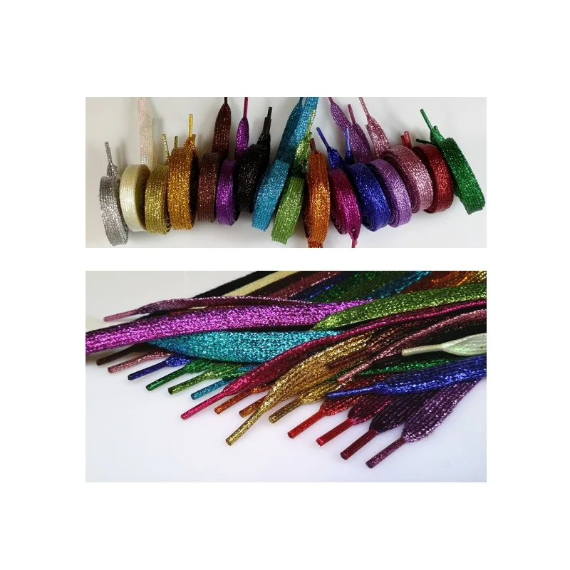 

100pairs /lot Shiny Gold and Silver thread Sport Sneakers Flat Shoelaces Bootlaces Shoe laces Strings Free Shipping