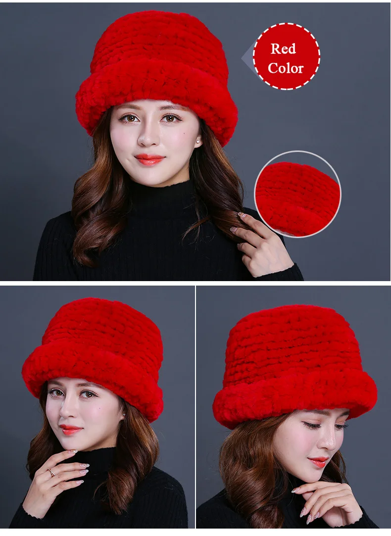 Luxury Natural Fur hats Fur Bucket Hat Russian Real Rex Rabbit Fur Hat Female Solid Women's Winter Cap Ladies (17)