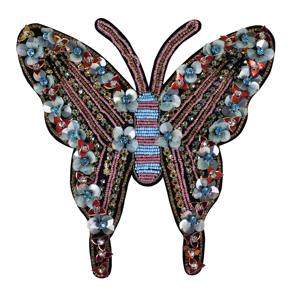 5pieces Large Sequins Beading Butterflies Patches Sew on Applique Badge