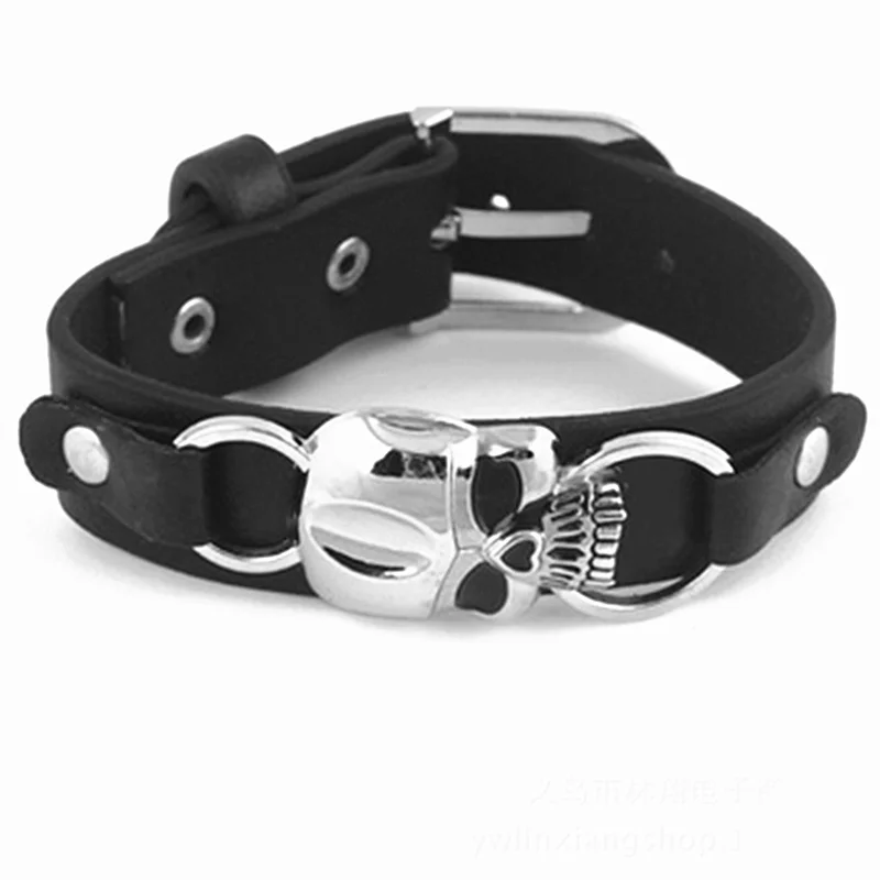 Bracelets Men's 2016 Braided Punk Genuine Leather Buckle Rock Punk Zinc