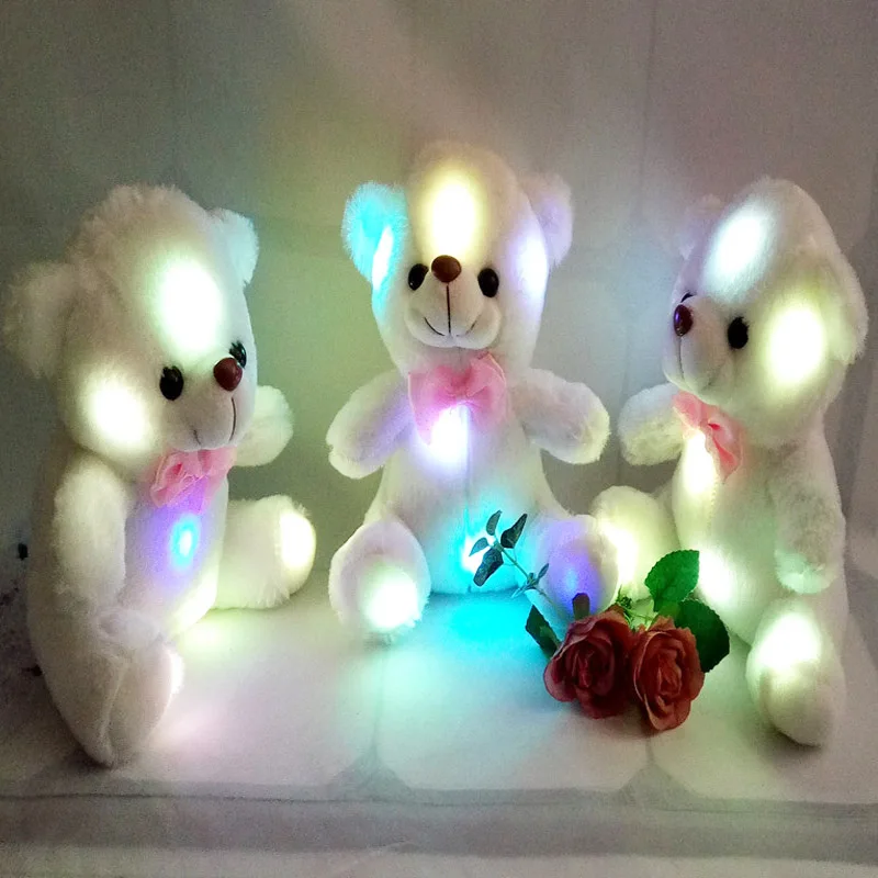Детский светящийся плюшевый медведь на день рождения для девочек, детские игрушки 22 см, белый плюшевый мишка, милые подарки, игрушки для детей