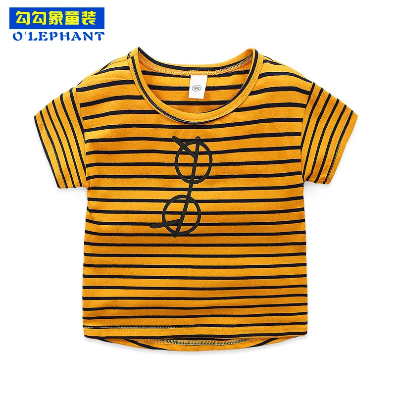 

Cotton Striped Cartoon glass print boys t shirt O Neck short sleeves girls tops tees 2019 Toddler Fashion boutique kids clothing