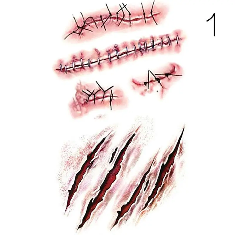 8 видов стилей Анти-с водяным знаком горлышко в форме тела Стикеры s Хэллоуин ужас раны яркие картин крови рана; Шрам Татуировки Стикеры - Цвет: 1