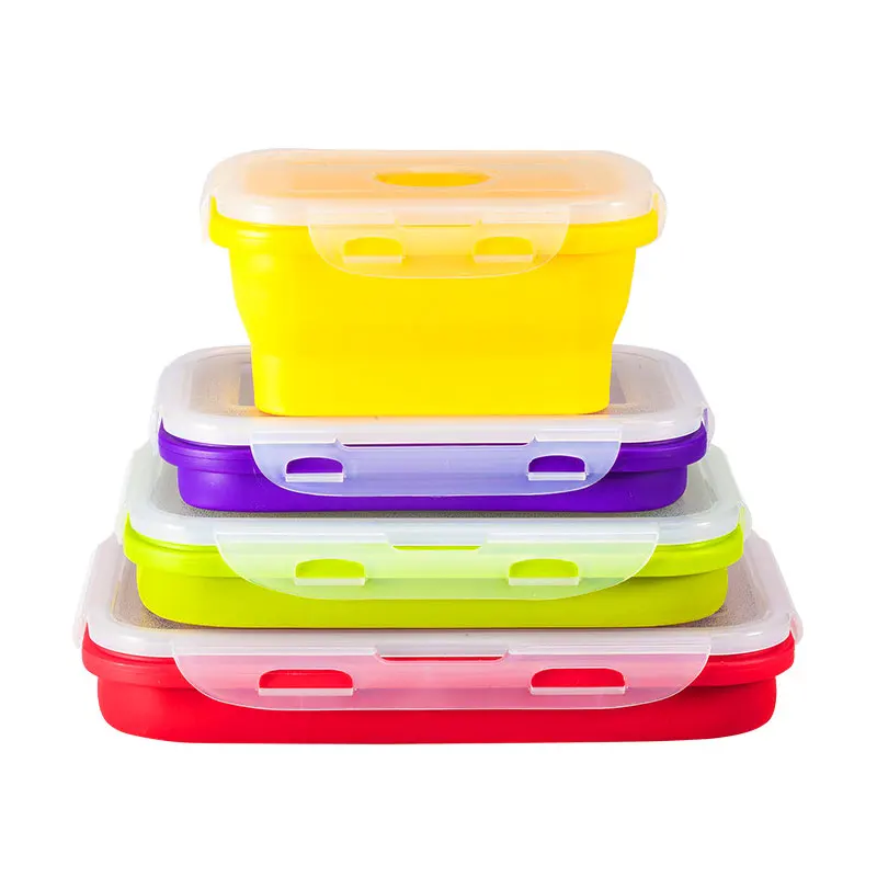 

Silicone Food Storage Containers with BPA Free Airtight Plastic Lids - Set of 4 Small and Large Collapsible Meal Prep Container