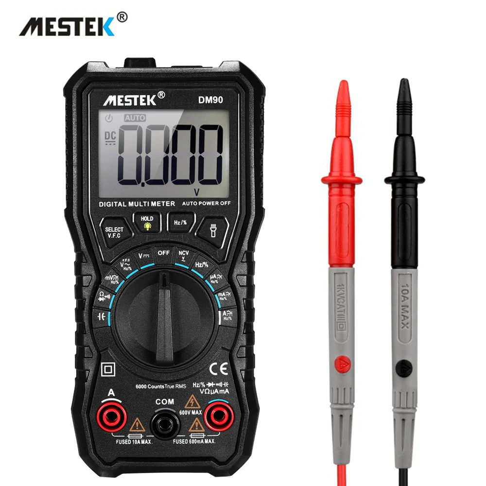 

MESTEK DM90 Digital Multimeter Auto-range 6000 Counts True RMS LCD DC/AC Capacitance Resistance Tester Voltmeter Ammeter