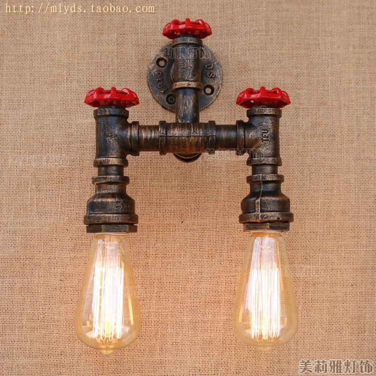 

Retro Rustic Water Pipe Wall Lamp Vintage With 2 lights Fixtures Loft Style Industrial Edison Wall Sconce Applique Murale