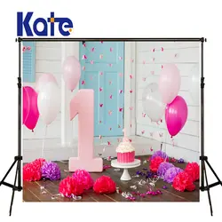 10x10ft Кейт розовый Globos фон для дня рождения convites новорожденных фотографии Задний план деревянный пол для Photocall детские