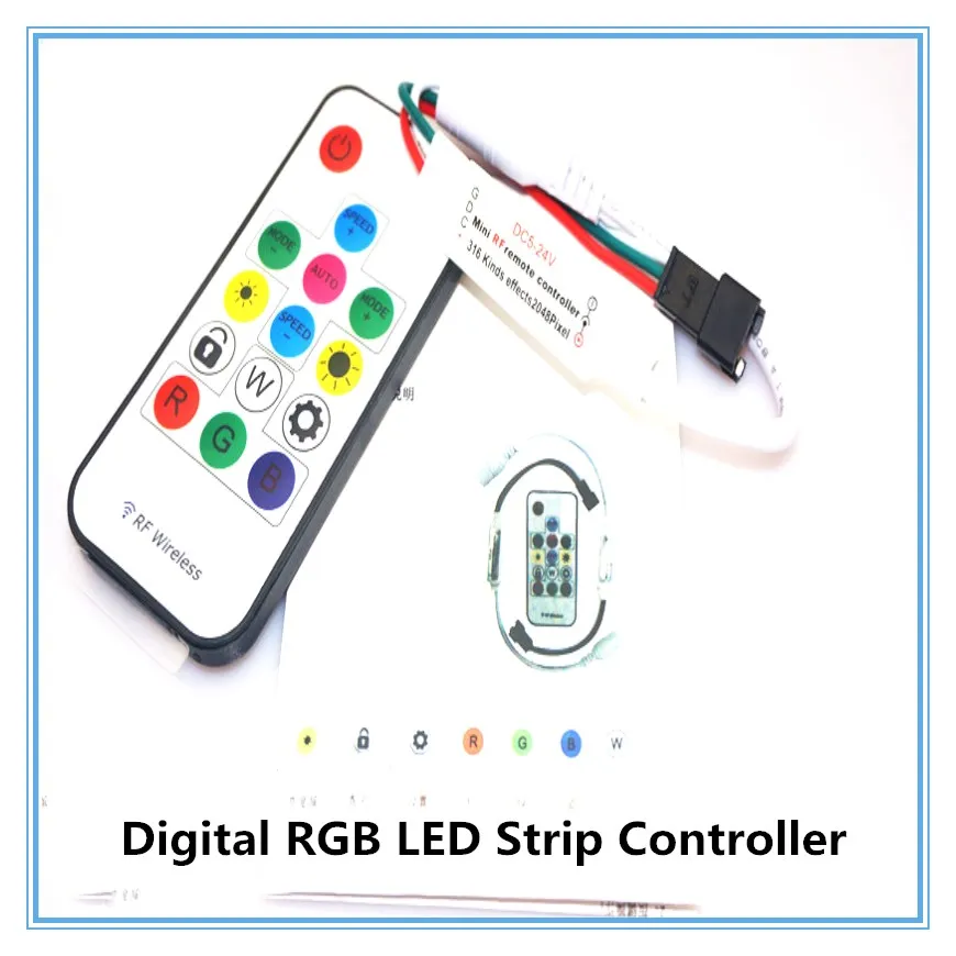 DC5V 12V 2048 пикселей 300 видов изменения Цифровой RGB LED контроллер полосы 14Key RF