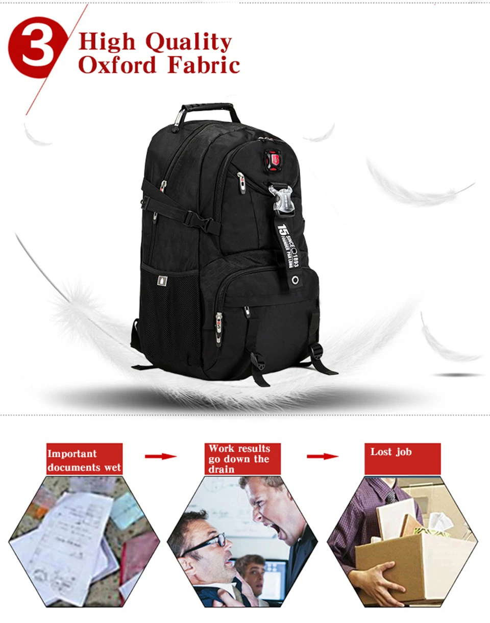 Швейцарский большой емкости Оксфорд водонепроницаемый рюкзак мужская дорожная сумка модные школьные сумки 18 дюймов ноутбук рюкзаки для подростков mochila