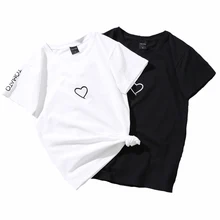 2019 Casais de Verão Amantes T-Shirt Para As Mulheres Branco Casual Tops Camisetas Mulheres T Camisa Do Amor Do Coração de Impressão Bordado T-Shirt Feminina