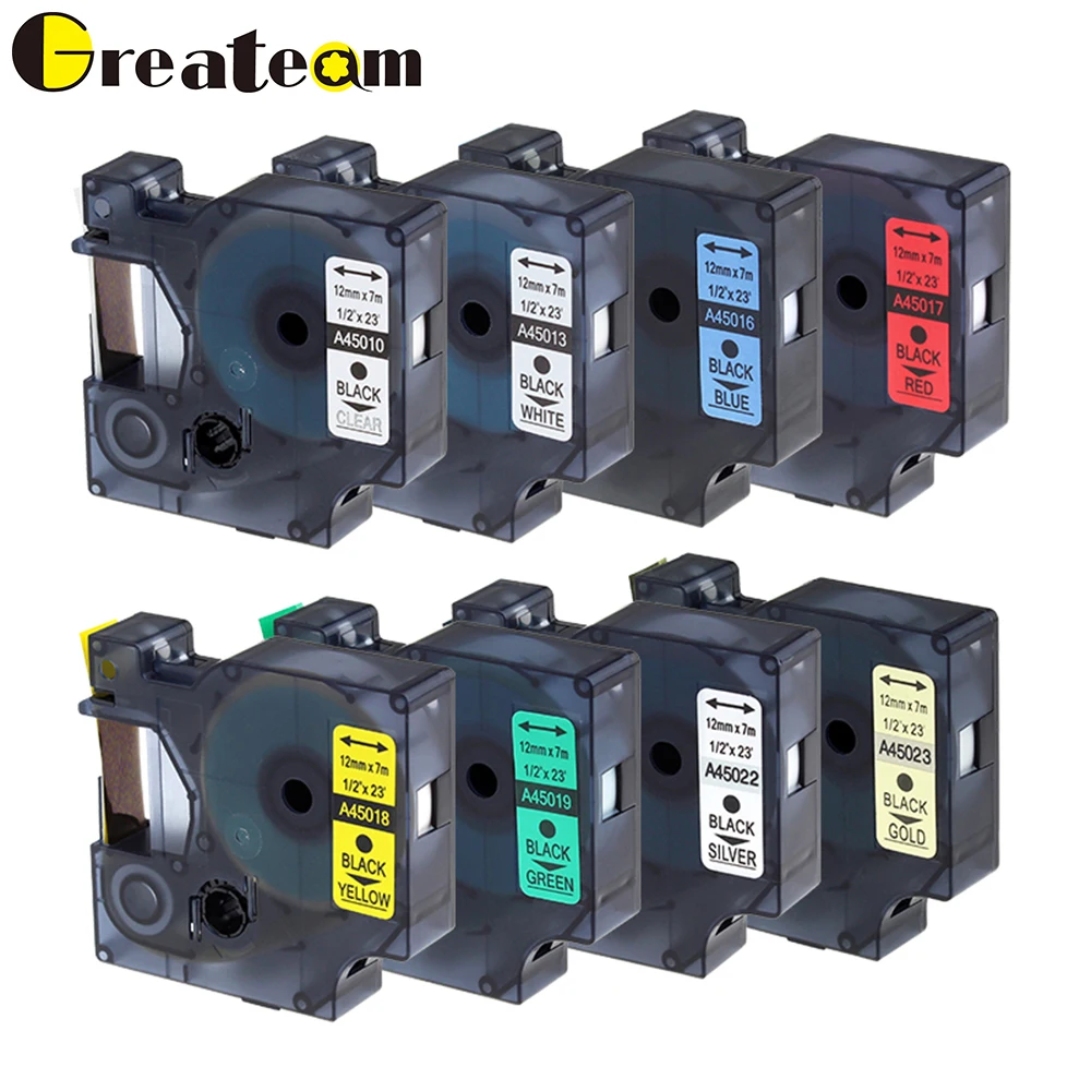 Greateam 1pcs 45013 Compatible Dymo D1 Label Ribbon Tape 12mm for Dymo