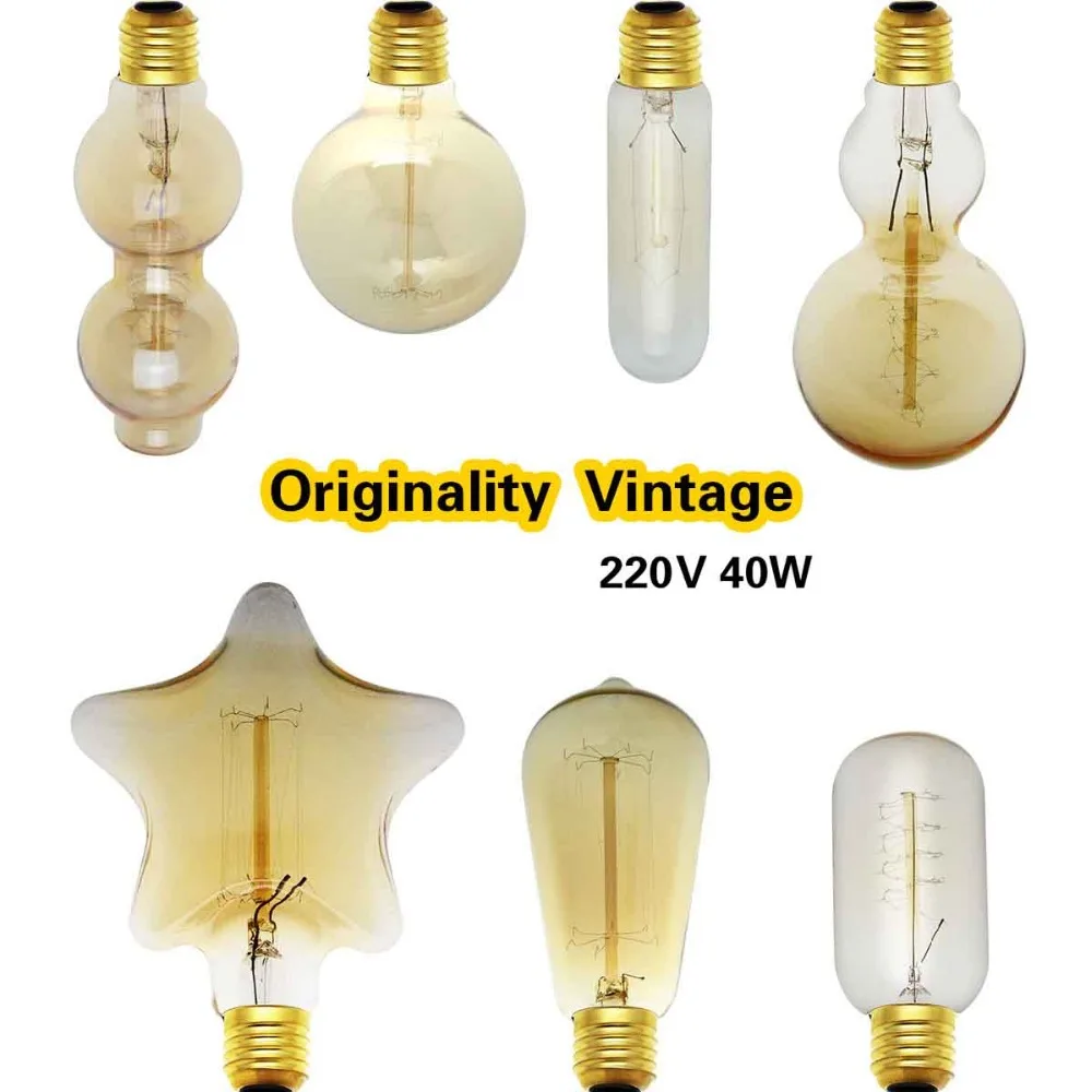 

E27 Retro Edison Light Bulb 40W Incandescent Bulbs AC220V Antique Vintage A19 G80 G95 G125 ST58 ST64 T10 T45 Led Pendant Lamp