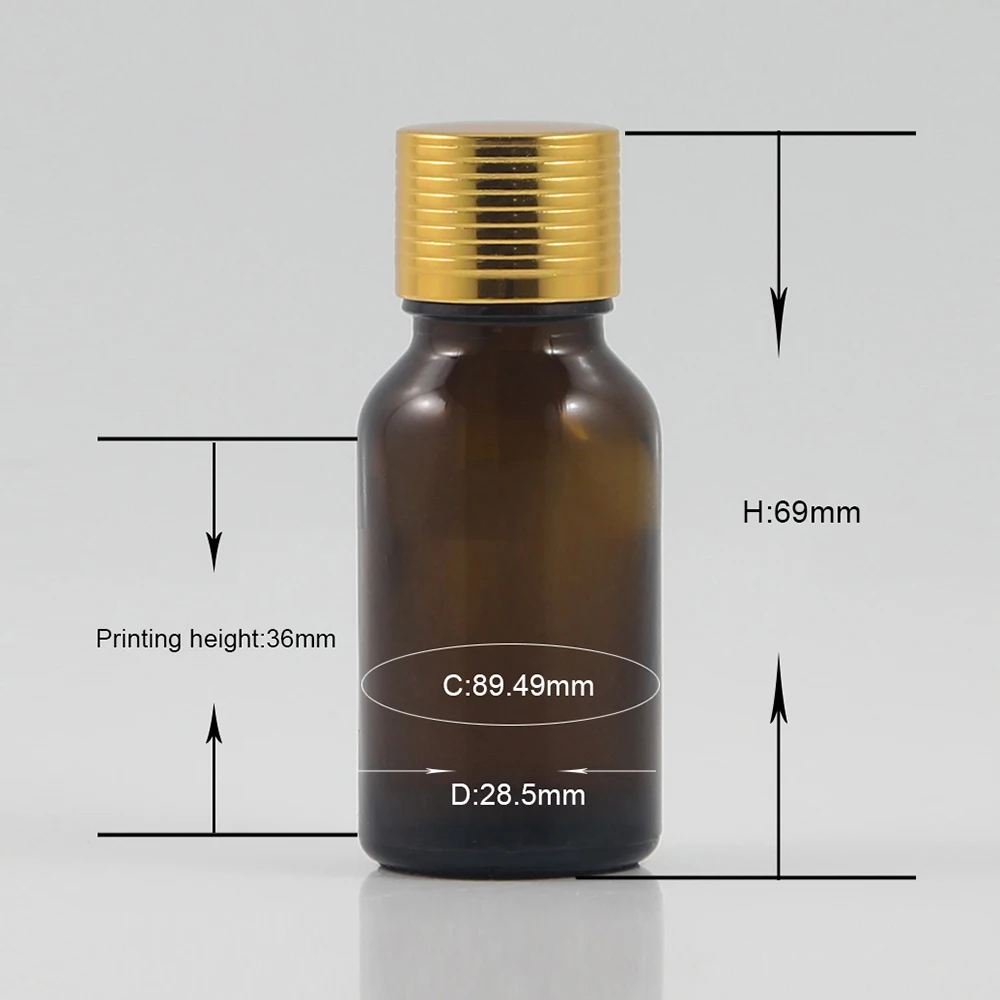 Янтарный медицинский стеклянный флакон 15 мл Косметический Стеклянная бутылочка, упаковка 0,5 унц. золотистая алюминиевая крышка