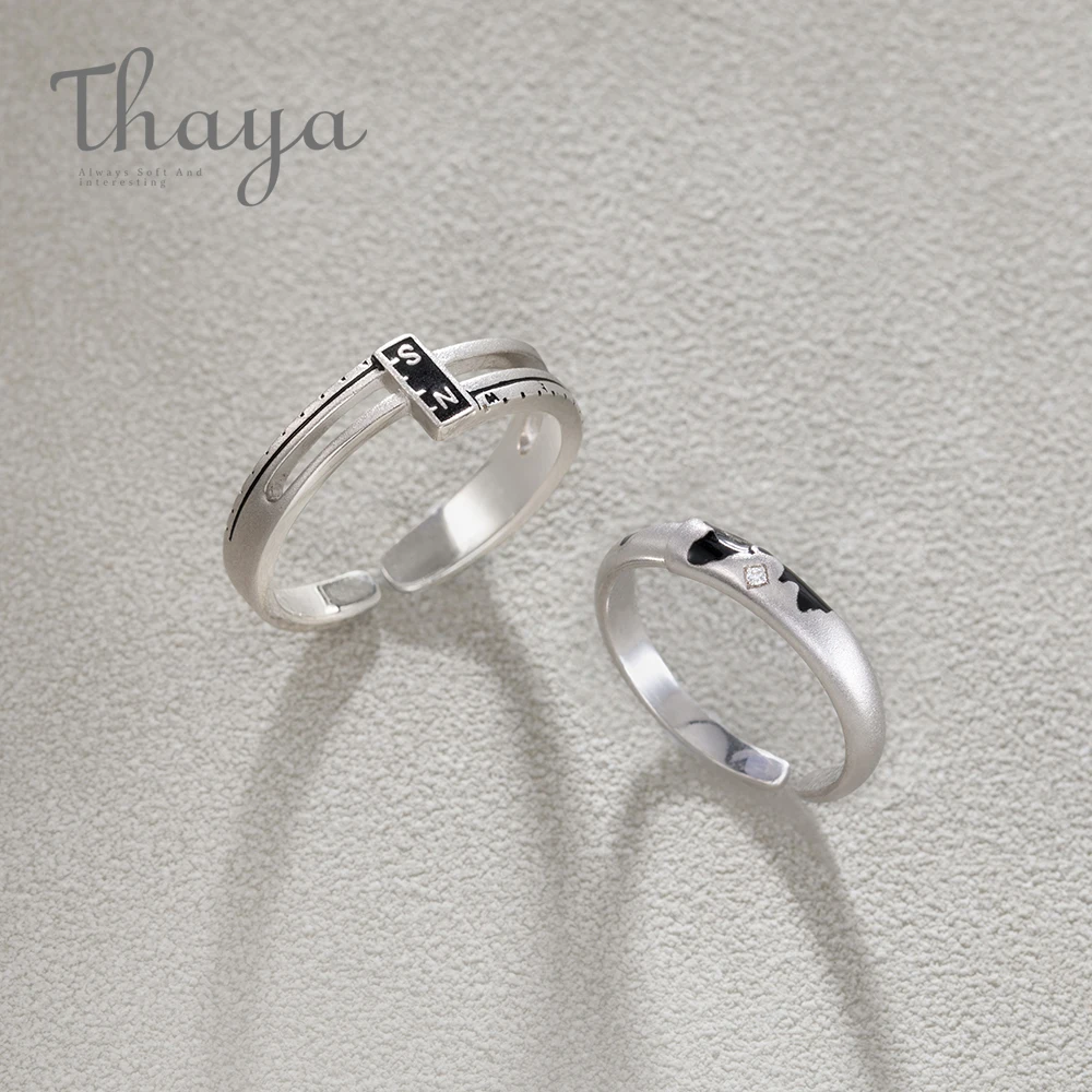 

Thaya Coordinate N/S s925 Sterling Silver Couple Rings Asia Map Elegant Jewelry for Women Engagement Gift