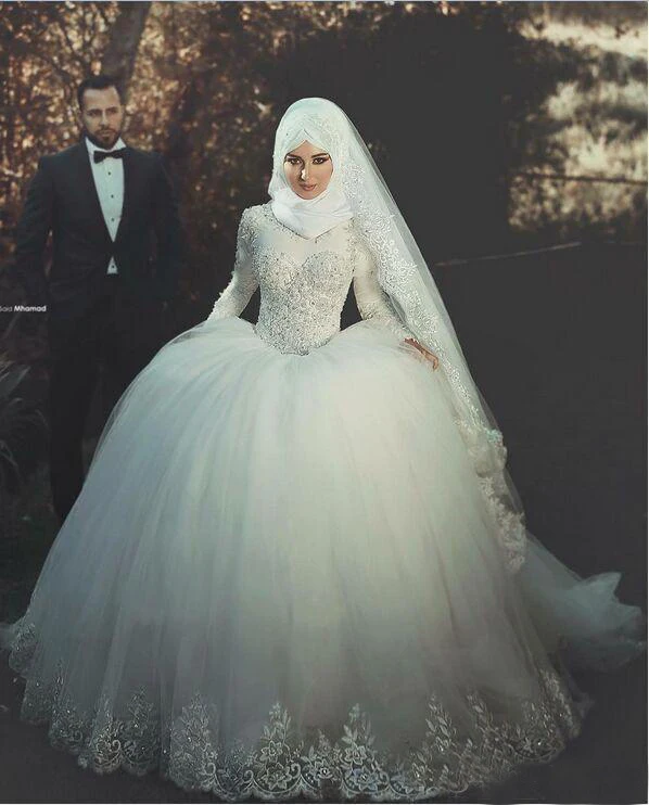 2017 Said Mhamad Musilm Ball Gown Wedding Dresses Long Sleeves font b Hijab b font Veil