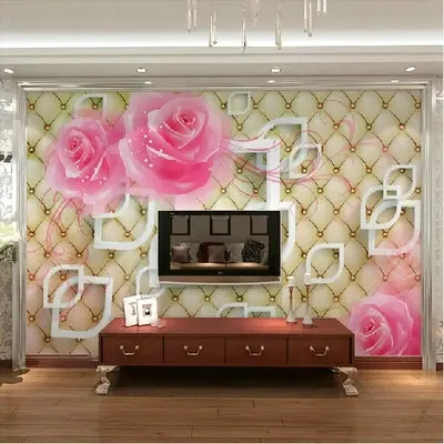 Large modern concise television sofa background large floral pattern wallpaper 3d wall panels cellophane roll | Обустройство дома