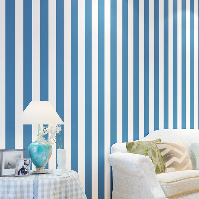 Beibehang Blue Striped Wallpaper Flocking For Kids Room Vertical Beibehang Blue Striped Wallpaper Flocking For Kids Room Vertical Stripe Wall Paper Bedroom Background
