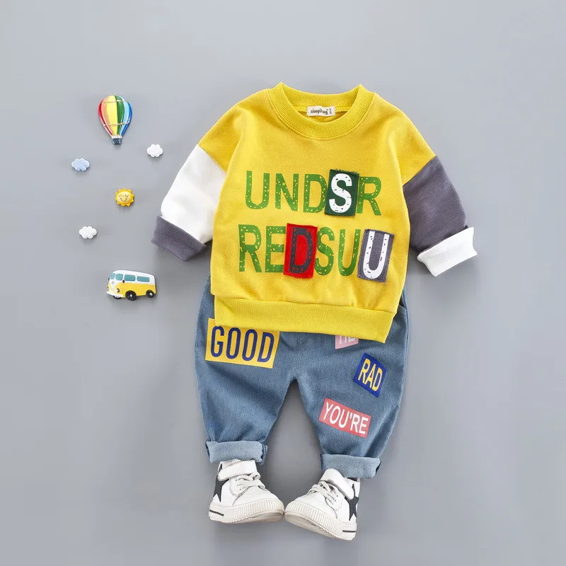 Хлопковый осенний комплект одежды; Повседневный Детский костюм в полоску с рисунком; комплект одежды для малышей; Одежда для мальчиков; Одежда для девочек; одежда для малышей