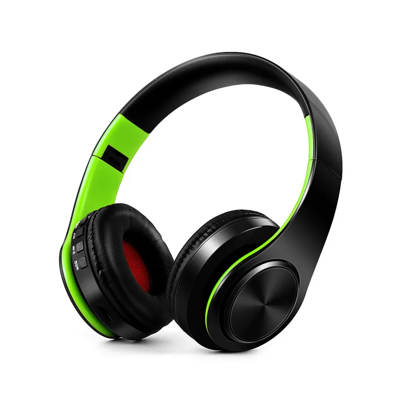 Wireless Stereo Music Headphones Bluetooth Headset Foldable Headphone Adjustable Earphones with Microphone For PC mobile phone - Цвет: Black Green