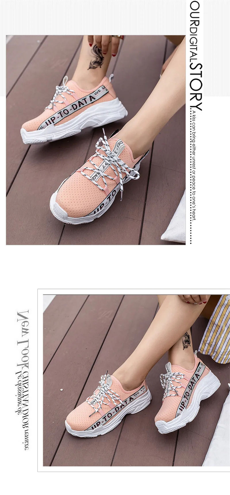 Fashion Korean Women Sneakers Lace Up Platform Shoes Tenis Feminino Casual Shoes Outdoor Walking Shoes Sneakers Women Flats Pink (2)