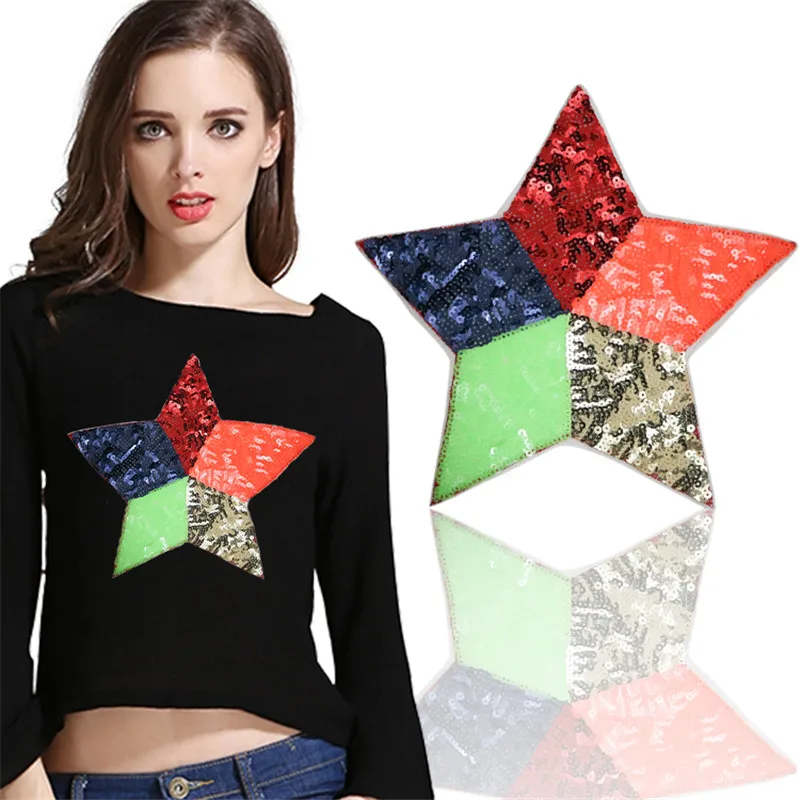 

5Pcs Star Sequins Patches For Clothing Iron On Patch Embroidered Appliques DIY Apparel Accessories Sewing Sequins Stickers