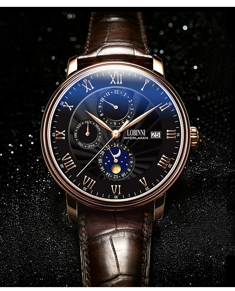 Switzerland LOBINNI мужские часы люксовый бренд наручные часы Чайка автоматические механические часы 316L Ss relogio masculino L1023-8
