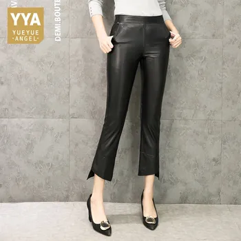 Women Black Genuine Leather Flare Pants Real Sheepskin Trousers Office Lady Ankle Length Skinny Pantalon Femme Plus Size XXXL Women Black Genuine Leather Flare Pants Real Sheepskin Trousers Office Lady Ankle Length Skinny Pantalon Femme Plus Size XXXL