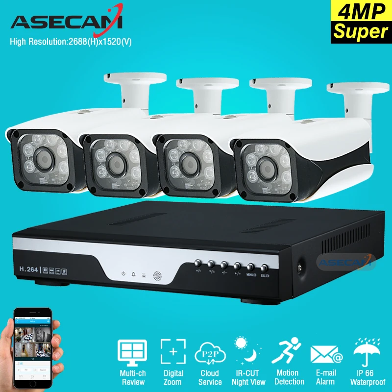

Hot 4Ch Super Full HD 4MP AHD CCTV Camera DVR Video Recorder Home Outdoor Security Camera System Kit 6LED Array Surveillance P2P