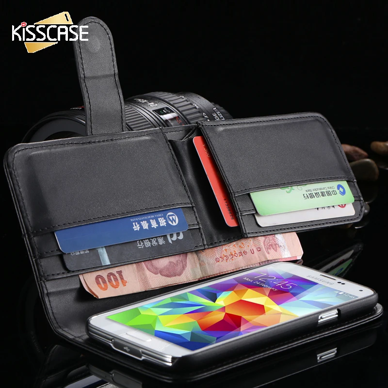 

KISSCASE Business Men's Foldable Wallet Purse Case For Samsung Galaxy S6 S6 Edge S7 S7 Edge S6 Edge Plus S5 Note 5 4 Card Slot