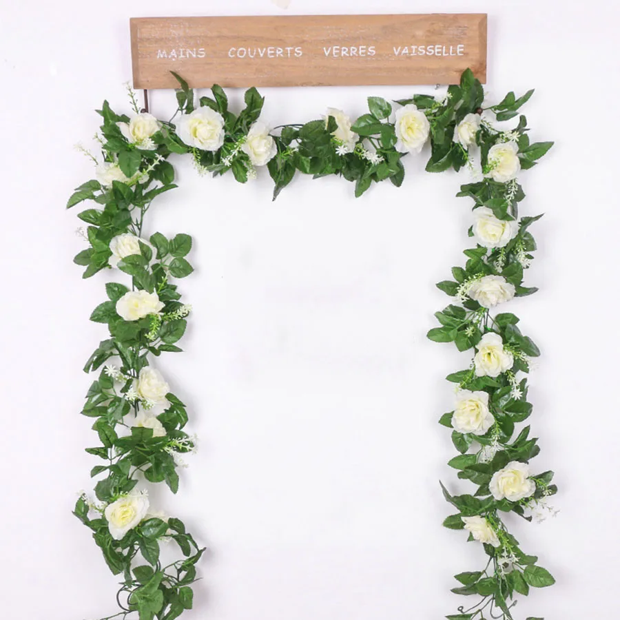 Шелковые искусственные цветы для украшения стен из ротанга, искусственные растения, листья, гирлянда, романтическое свадебное украшение для дома - Цвет: white